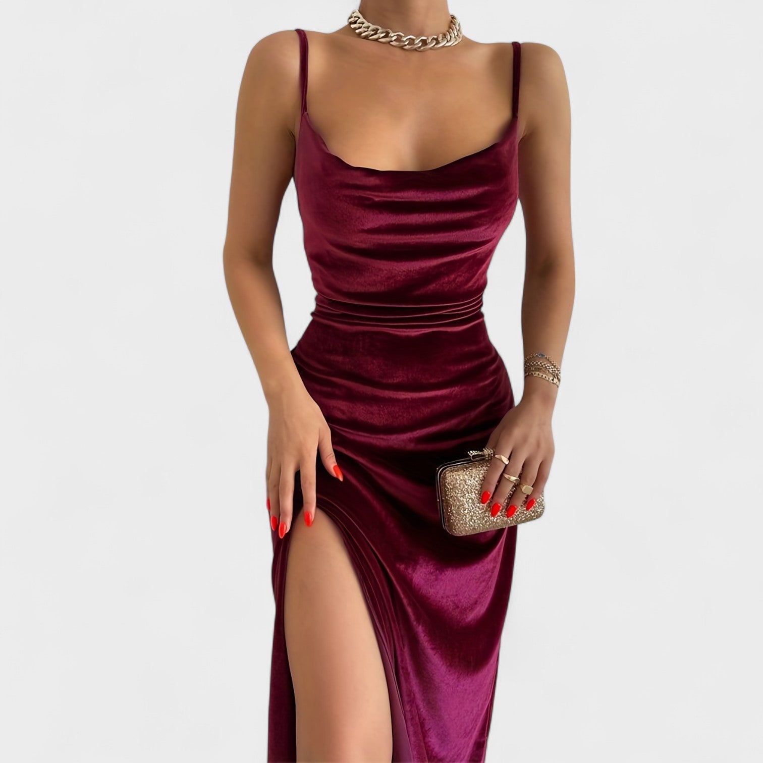 Gabriela - Vestido de veludo com fenda