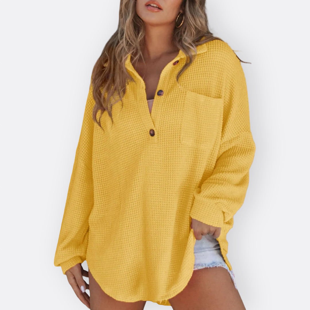 Inês - Blusa Túnica Leve Decote V com Botões